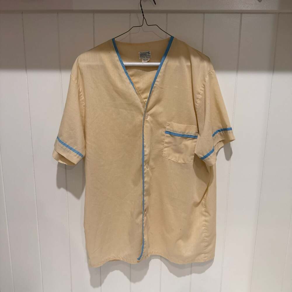 Vintage 60s Towncraft Plus Penneys Mustard Yellow Pajama Top Size L 42-44